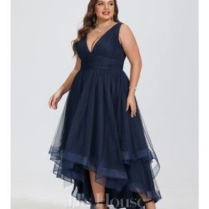 JJ’s House Hi-Lo Hem Tulle Cocktail Dress Gown Cascading Ruffles Plum Sz 18w NWT